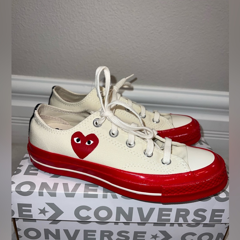 NWT CONVERSE X COMME DES GARCONS PLAY ALL STAR CHUCK '70 OX RED SOLE - WHITE